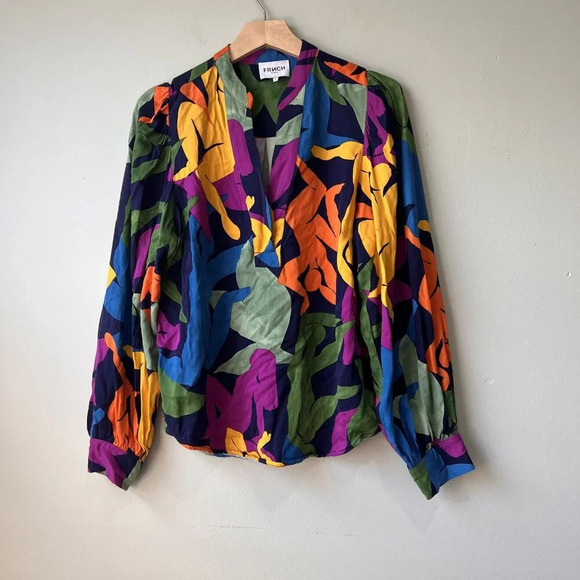 Frnch Paris Colorful Abstract Long Sleeve Blouse Medium - Picture 2 of 5